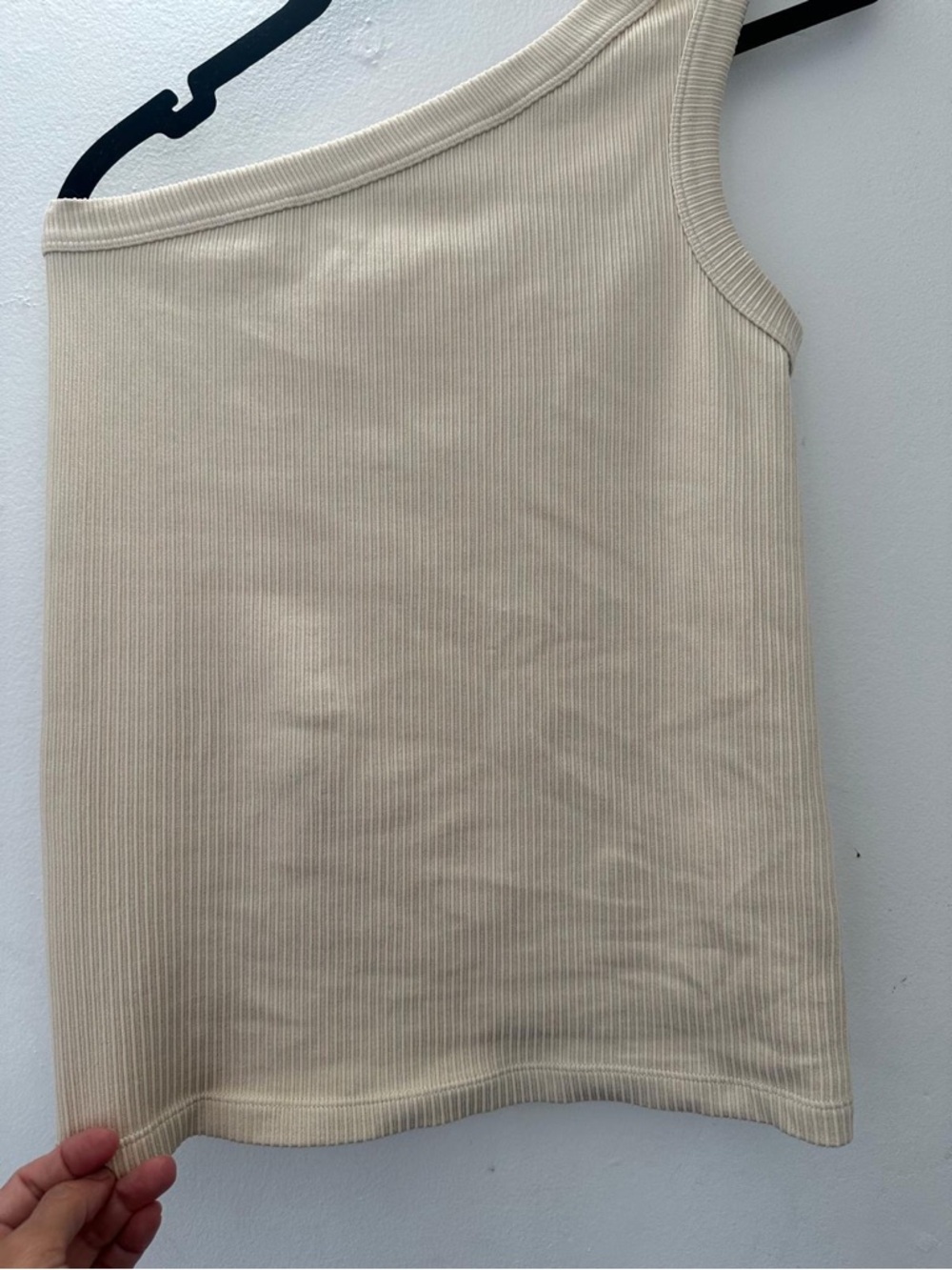 Ribbed One-Shoulder Tank Top in Cream